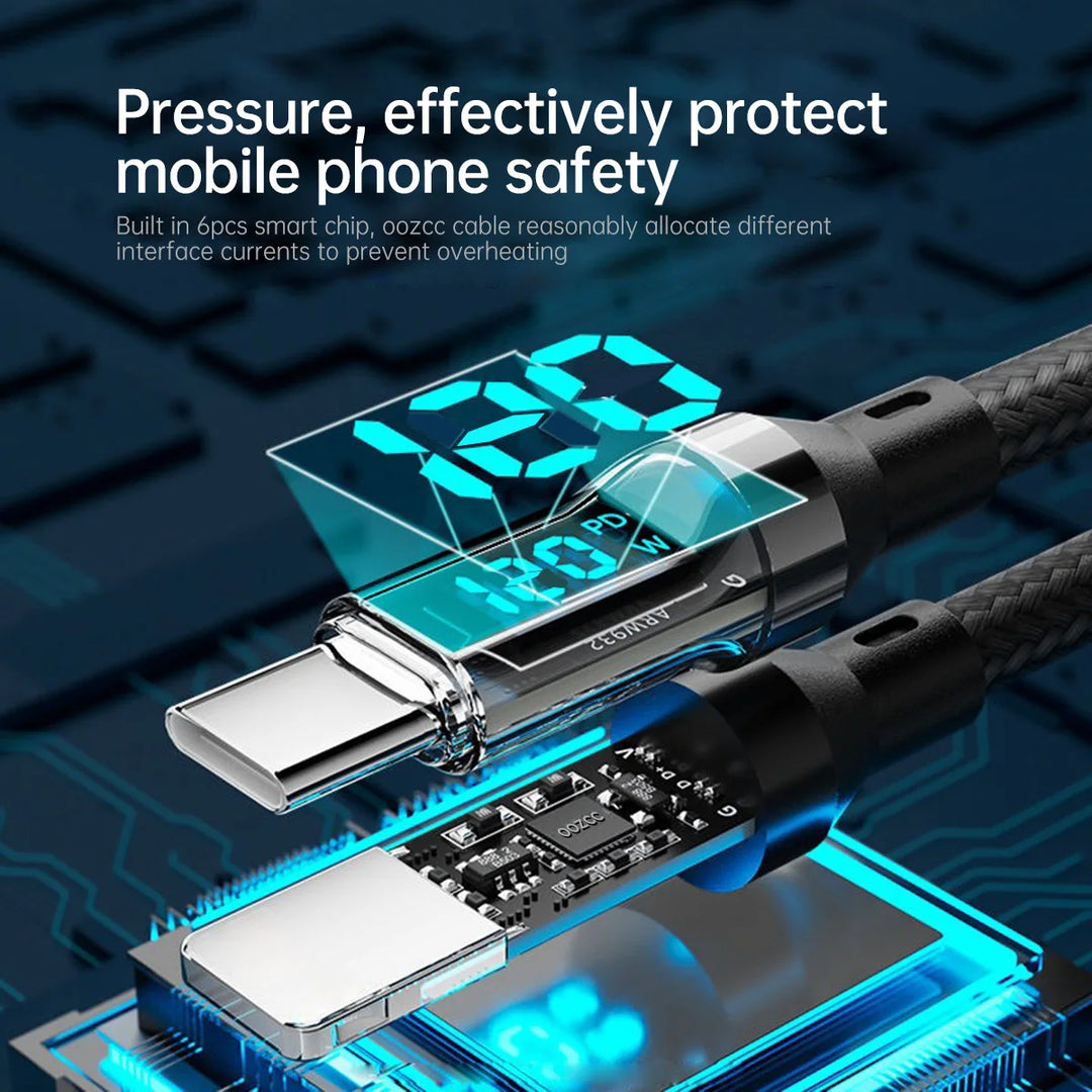 MFi Lightning Fast Charge Data Sync Cable with LCD Display — 120w lightning fast charging cable