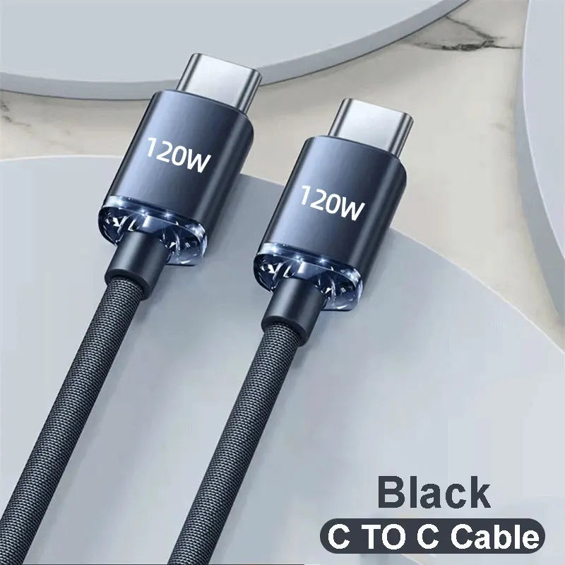 120W 6A USB-A to USB-C Fast Charging Cable | Braided Data Cord Xiaomi Oppo Samsung PD Quick Charge
