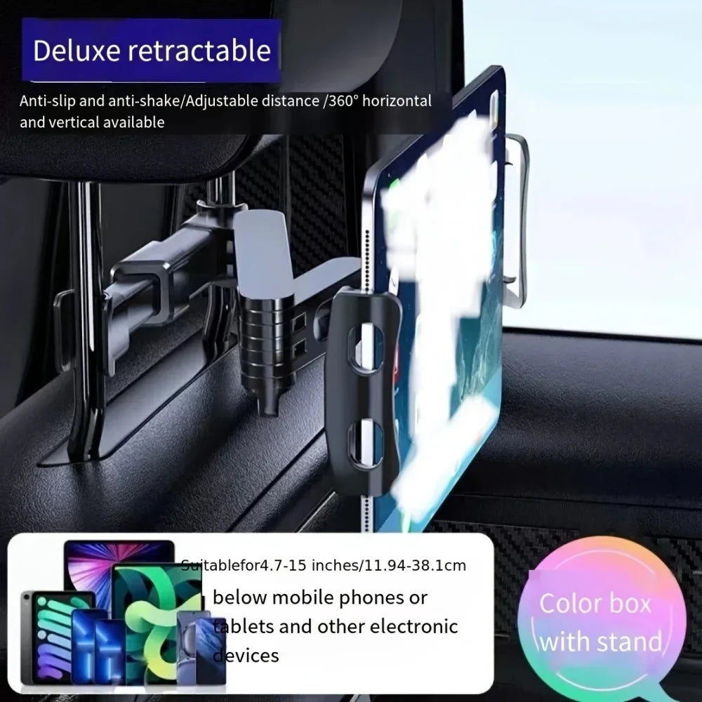 Car Headrest Tablet Holder – Universal Back Seat Mount for 5–12.9" Devices