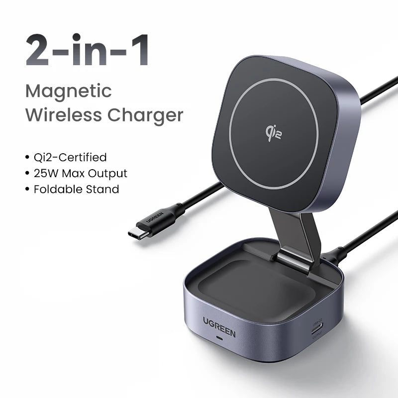 UGREEN MagFlow Qi2.2 25W 2-in-1 Magnetic Charger Stand