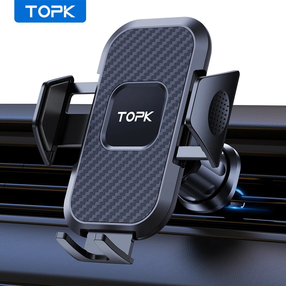 TOPK Auto-Lock Car Phone Holder – 360° Air Vent Mount for iPhone & Samsung