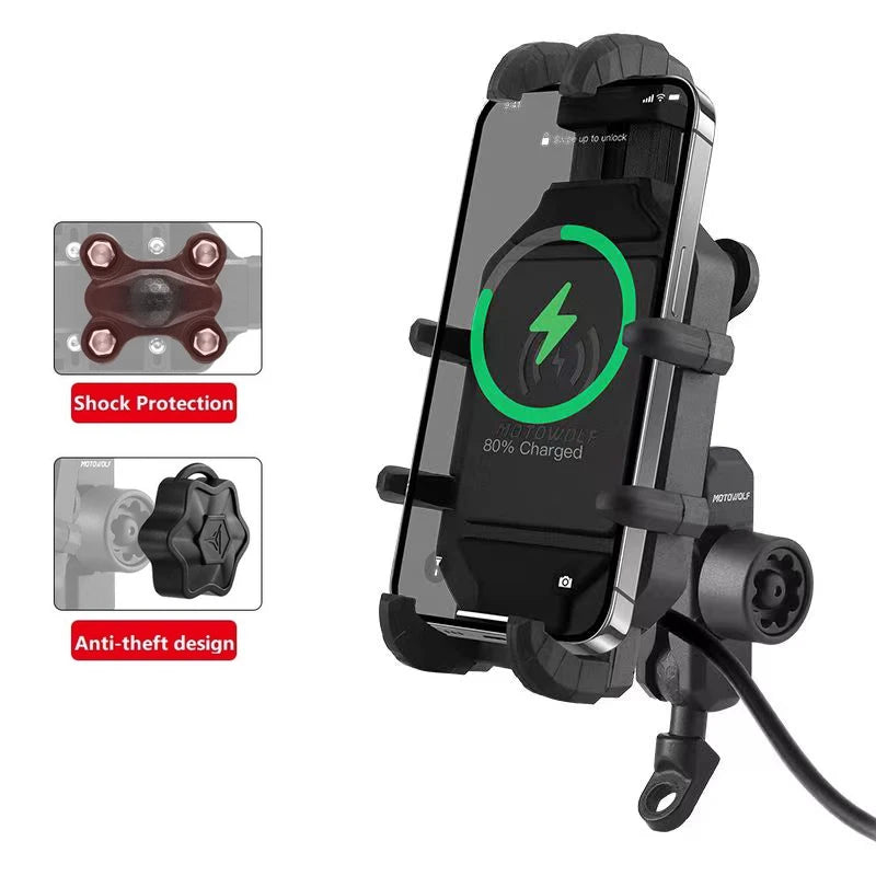 MOTOWOLF Motorcycle Wireless Charging Phone Mount – 3.0 Quick Charge GPS Holder