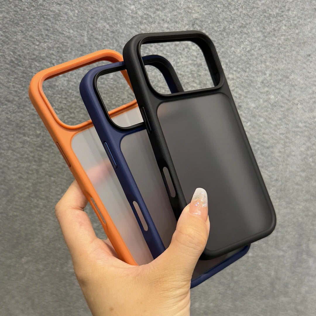 Luxury Orange Matte Transparent iPhone 17 Pro Max Case | Metal Buttons Shockproof Cover