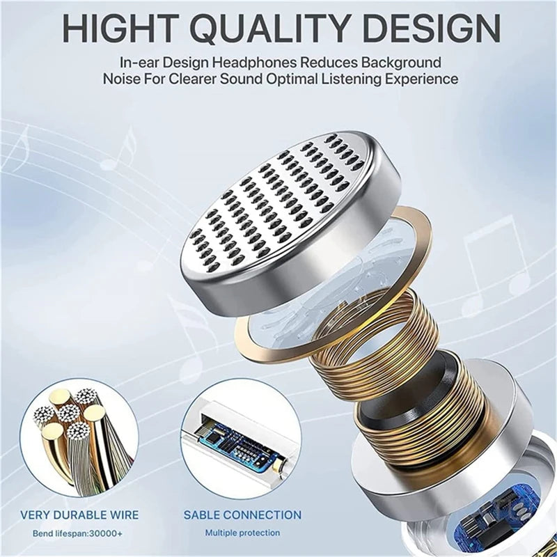 Wired Earbuds – 3.5mm & Type-C HiFi Stereo Headphones with Mic