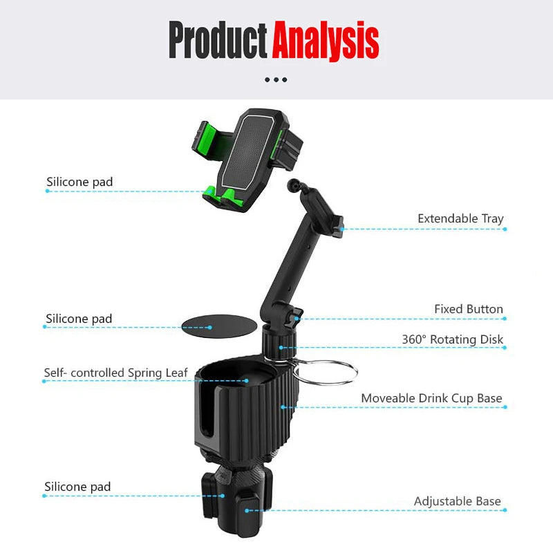 Car Cup Holder Phone Mount – 360° Adjustable Universal GPS Cradle Stand