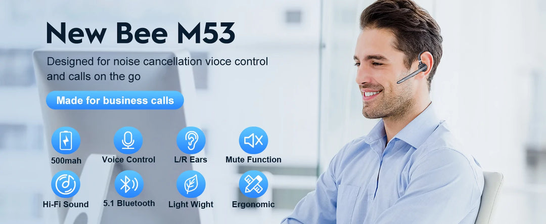 New Bee M53 Bluetooth 5.1 Wireless Headset with Dual Mic