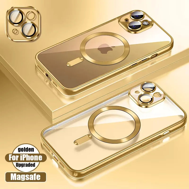 BYGJMY Clear Plating MagSafe Case for iPhone 16 Plus 15 14 13 12 11 Pro Max — iPhone 16 Plus Clear MagSafe Case