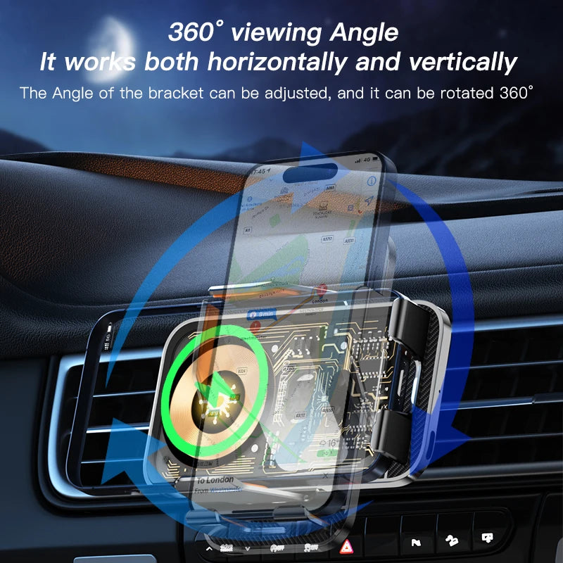 Transparent Wireless Charging Car Phone Holder | Air Vent Mount Universal Navigation Bracket