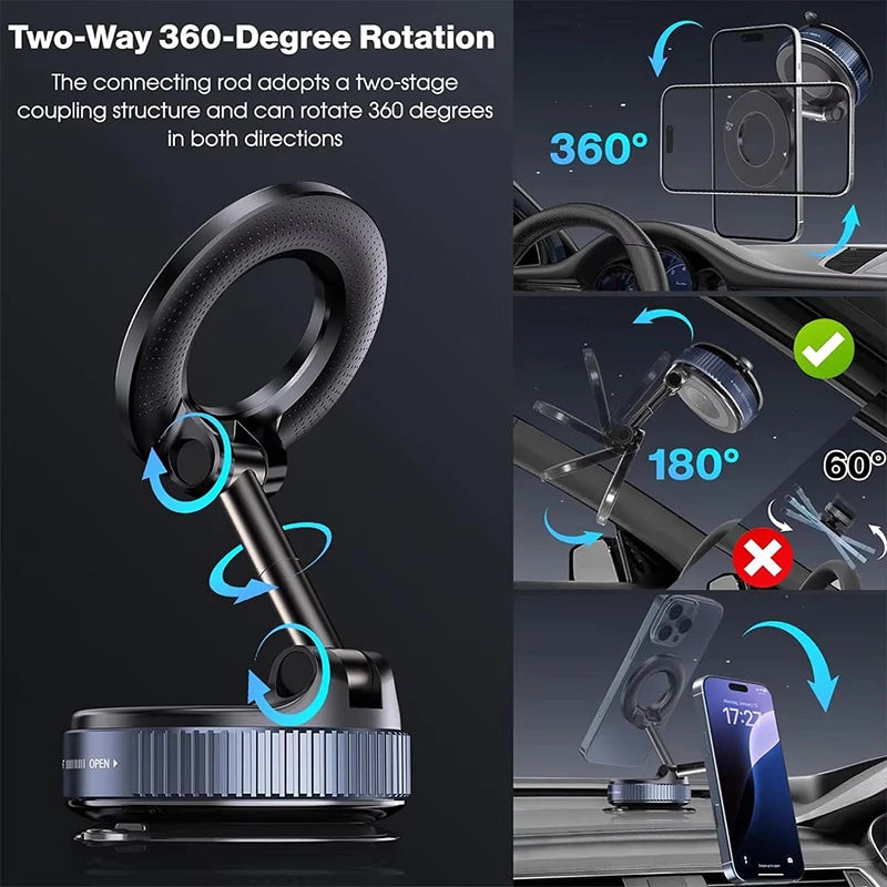 Magnetic Car Phone Holder, Foldable 360 Suction Mount