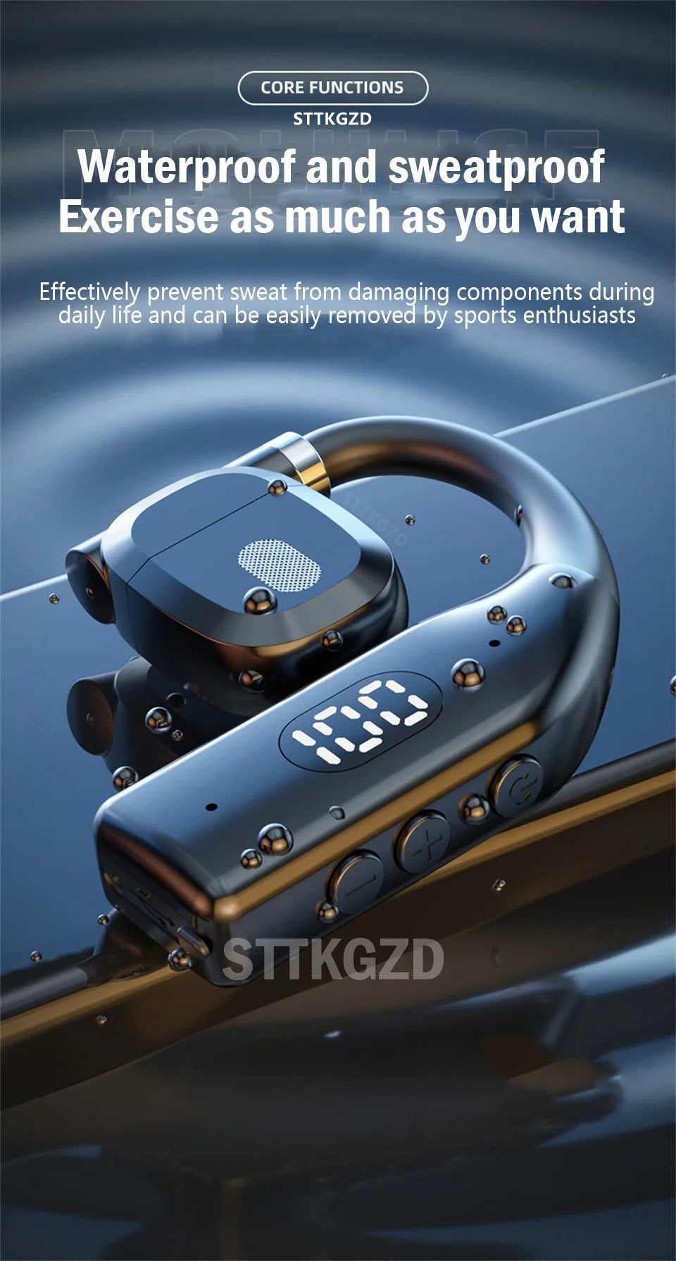 STTKGZD Bluetooth 5.3 Open-Ear Helmet Headset with ENC Noise Reduction LED Display