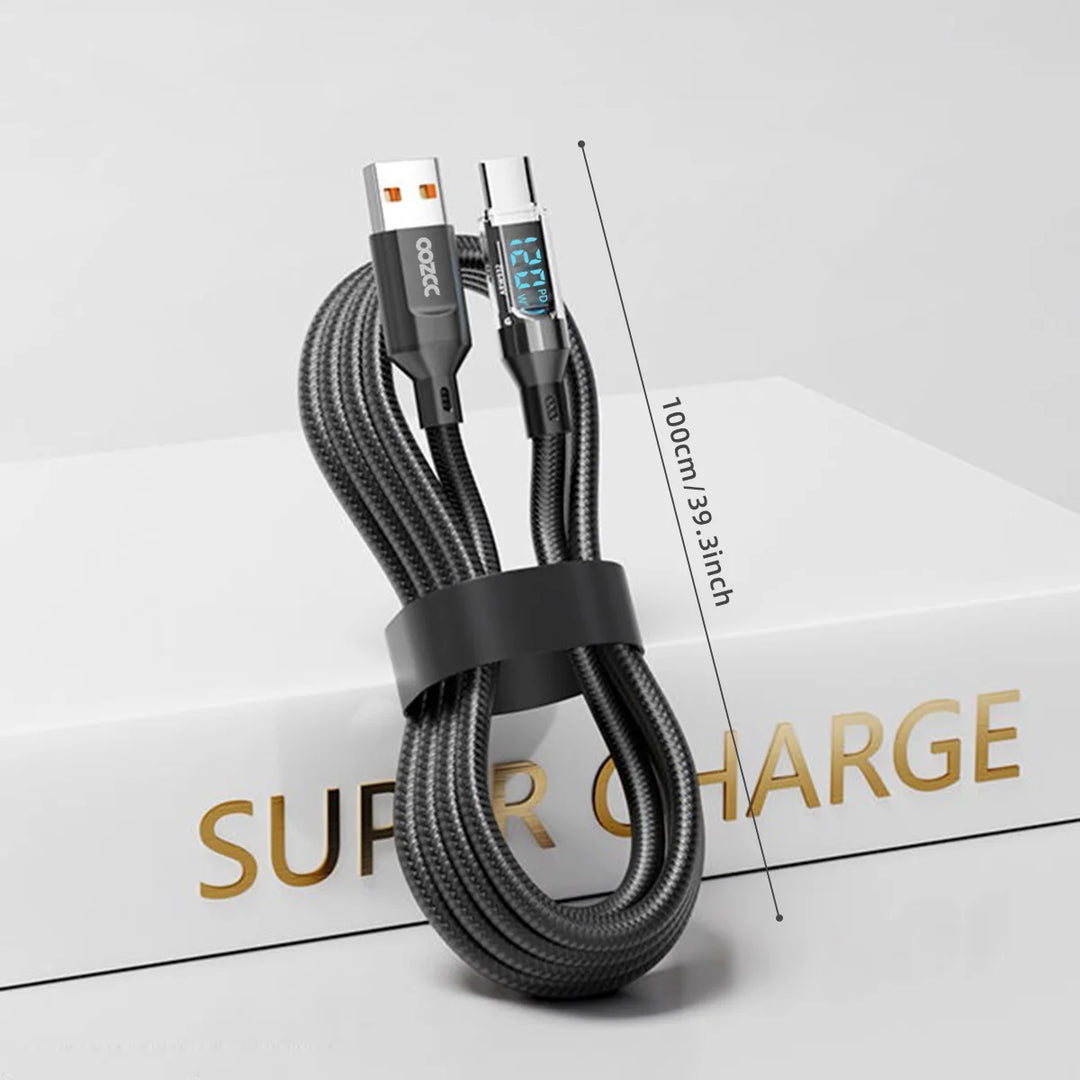 MFi Lightning Fast Charge Data Sync Cable with LCD Display — 120w lightning fast charging cable