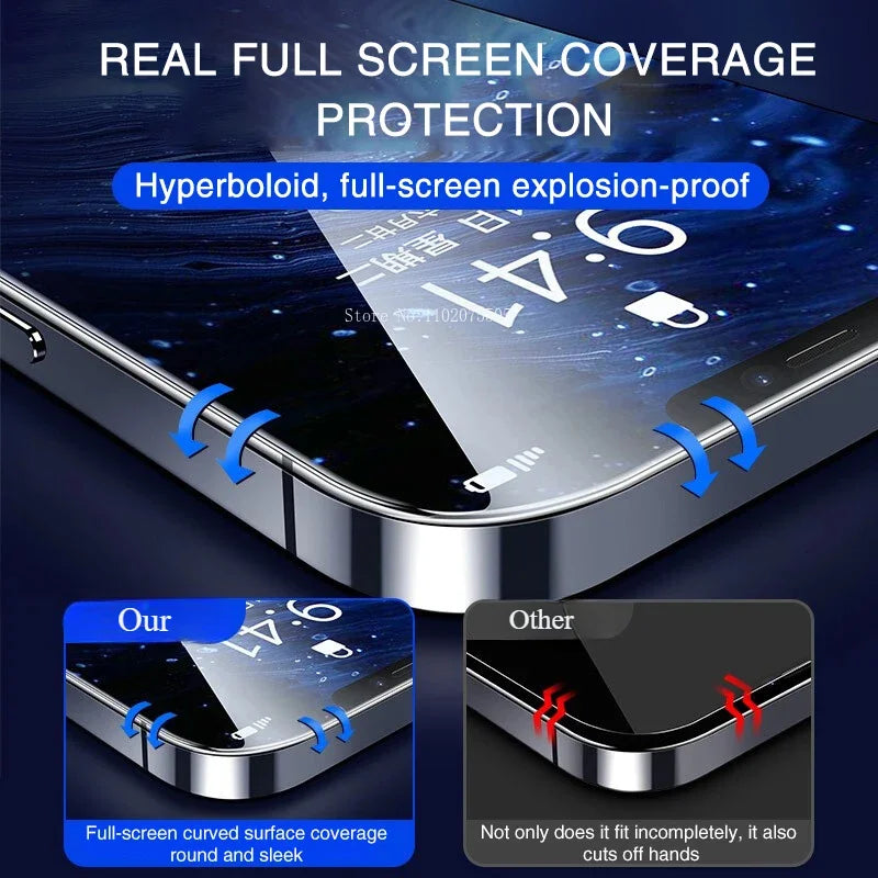 4-Pack 9D Full Cover Tempered Glass iPhone 17 16 15 14 13 12 11 Pro Max Plus X XR XS HD Anti-Scratch