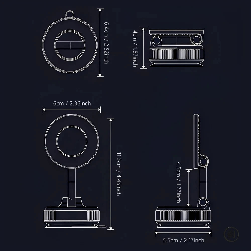 Foldable Magnetic Vacuum Phone Holder | 360° Adjustable Mount for Car Desk Bathroom Gym Mirror