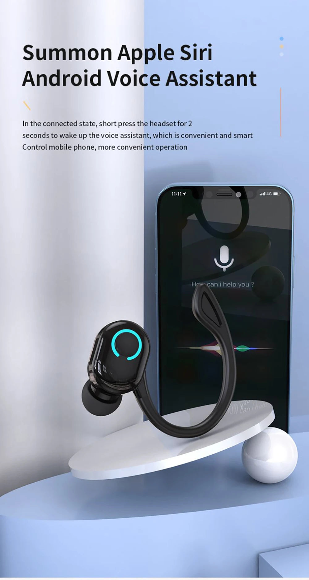 Active Noise Cancellation Wireless Ear Hook Headset