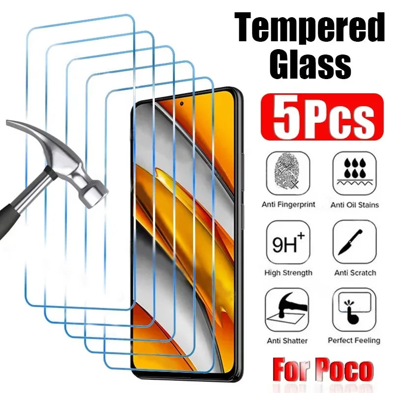 1-5 Pack HD Tempered Glass Poco X7 X6 F7 F6 M7 M6 X5 X3 NFC C75 C65 Pro Screen Protector Film