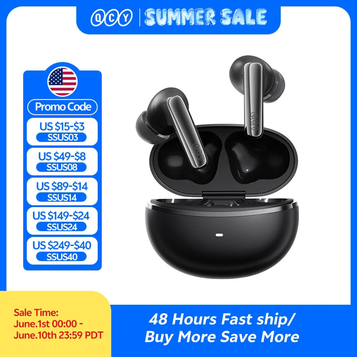 QCY MeloBuds N70 Bluetooth 6.0 ANC Earbuds | LDAC Hi-Res | 6-Mic | 50H | Wireless Charging