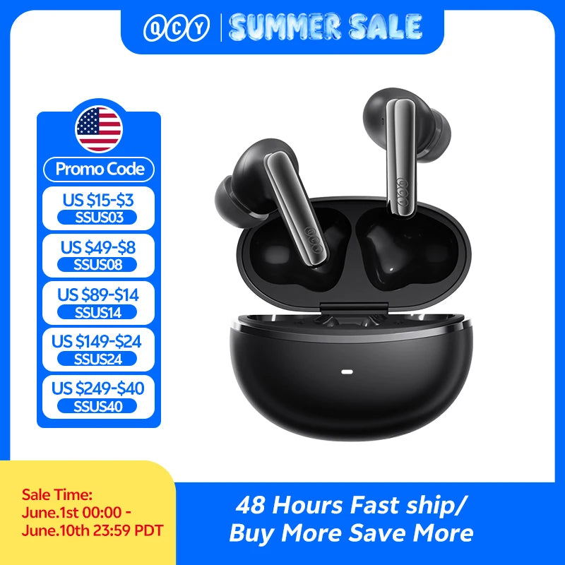 QCY MeloBuds N70 Bluetooth 6.0 ANC Earbuds | LDAC Hi-Res | 6-Mic | 50H | Wireless Charging