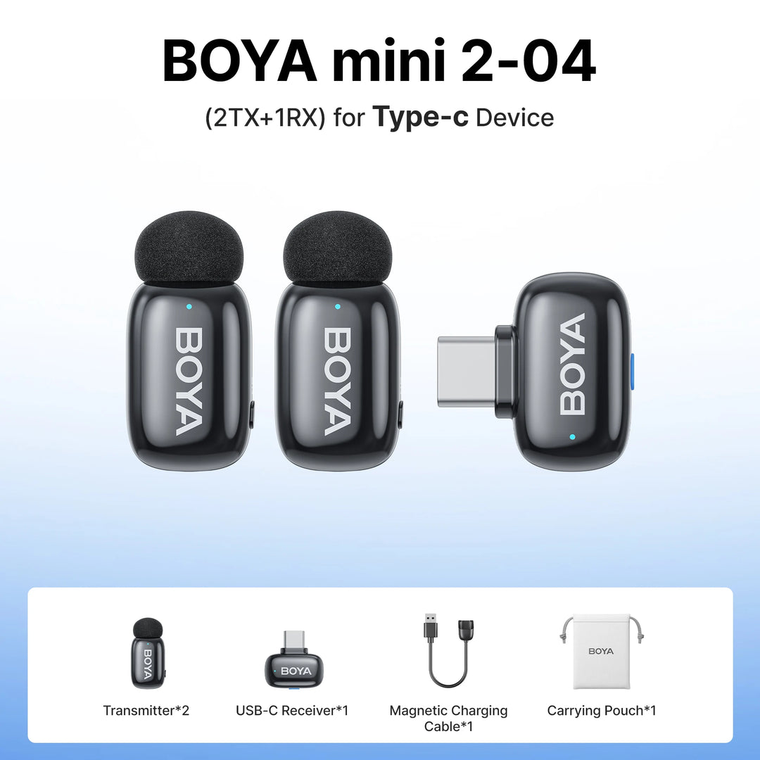 BOYA Mini 2 Wireless Lavalier Mic | AI Noise Cancellation 24-Bit for iPhone Android