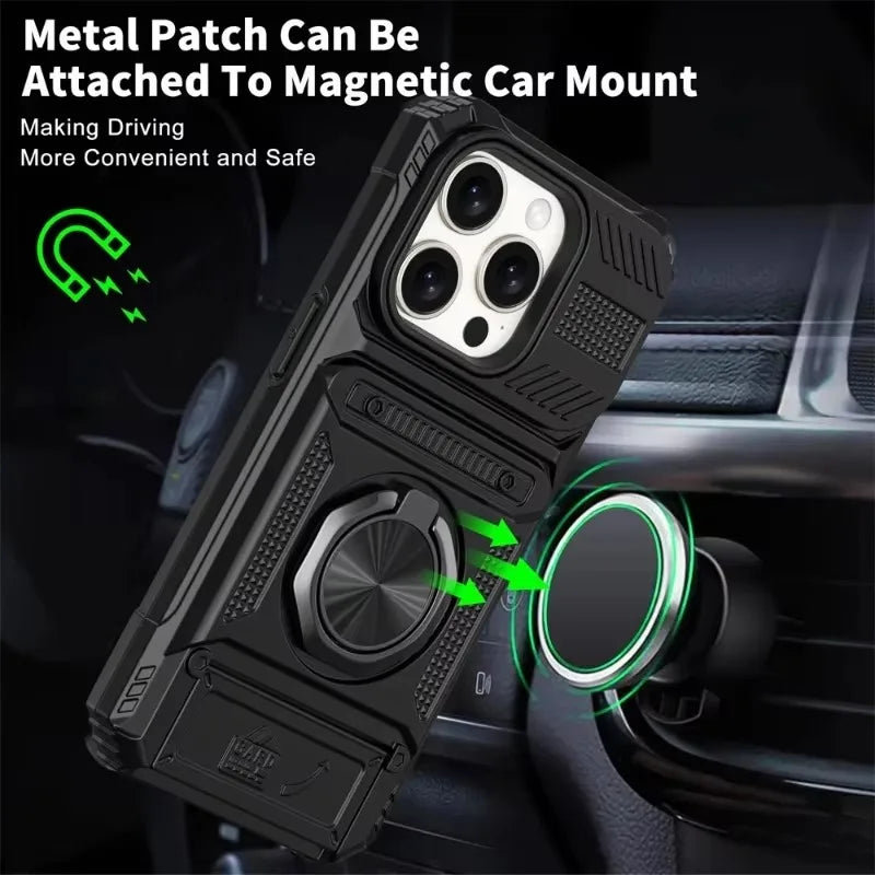 iPhone Magnetic Wallet Case Kickstand Heavy Duty Card Holder