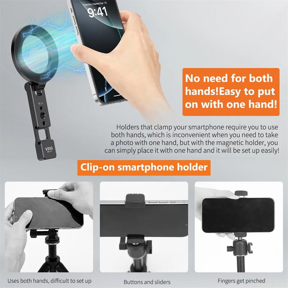 VRIG MG-23 MagSafe Magnetic Phone Stand – Cold Shoe Tripod Mount Vlog Holder