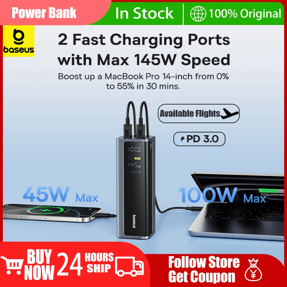 Portable Power Bank Baseus EnerGeek 145W 20800mAh Fast Charger — power bank 20800mah