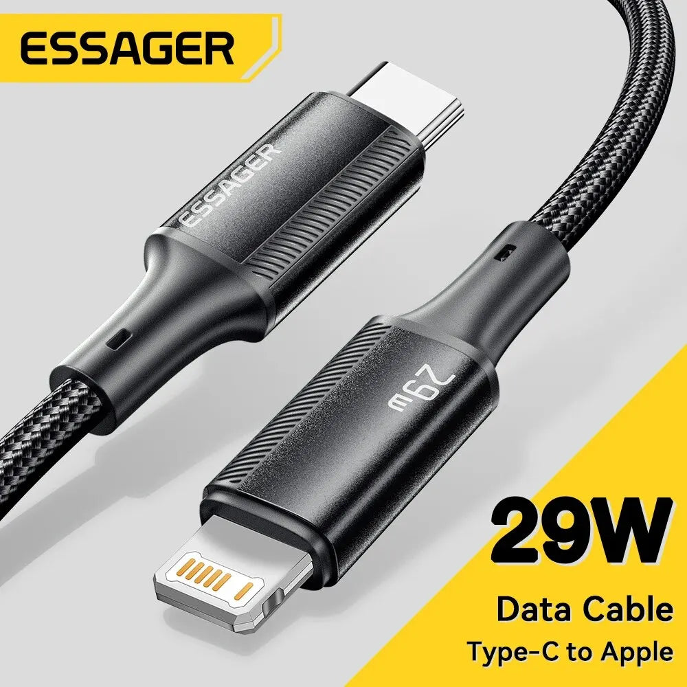 ESSAGER USB-C to Lightning Cable 3A 29W PD | Fast Charging Braided Cord iPhone 14 13 12 11 iPad