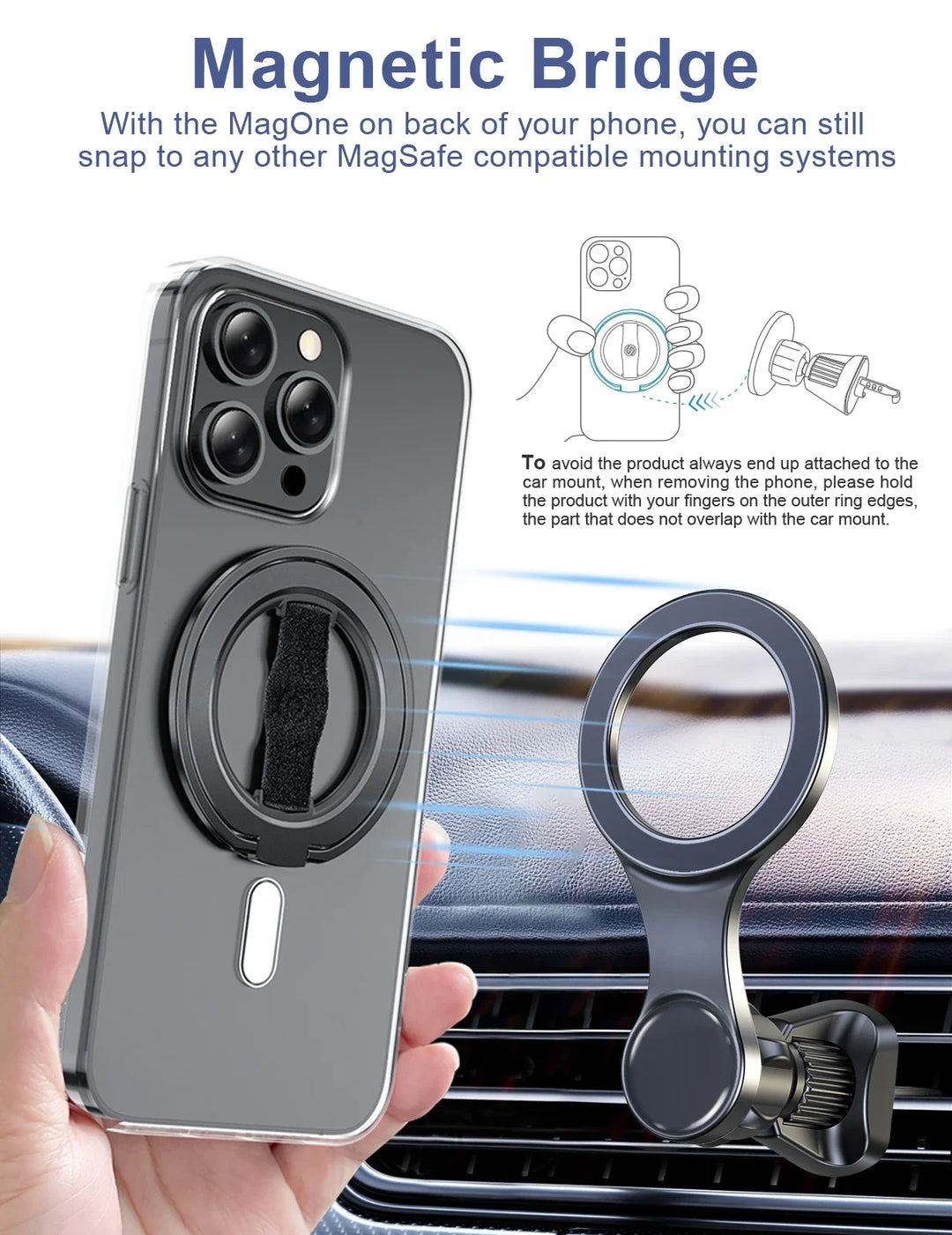 EWA MagOne MagSafe Ring Holder – Magnetic Kickstand for iPhone 16/15/14