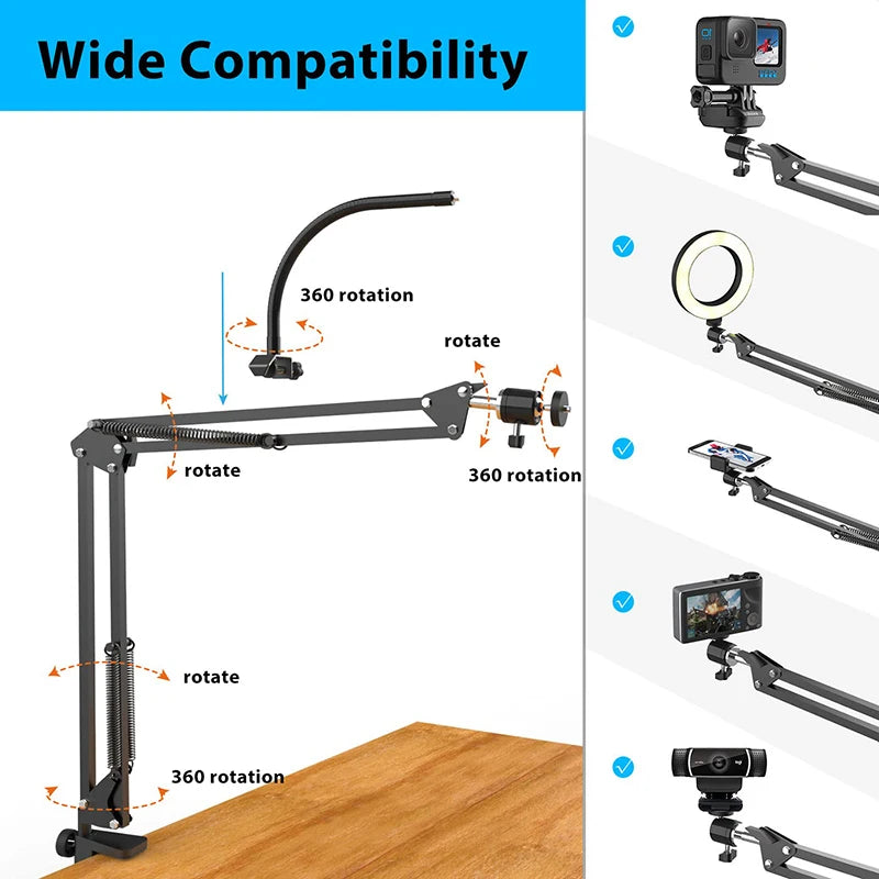 ERIKOLE Overhead Phone Tripod with Ring Light | Desktop Stand for Video Recording & Filming
