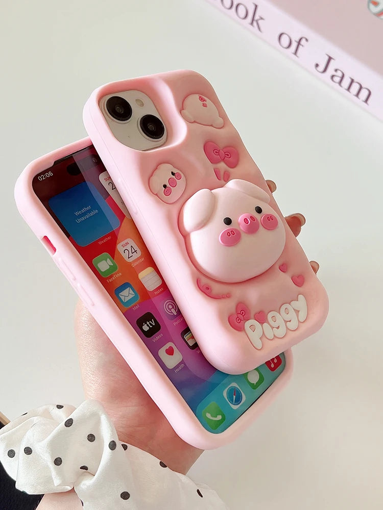 3D Pig iPhone Case with Kickstand for iPhone 11-15 Pro Max — 3d pig phonecase