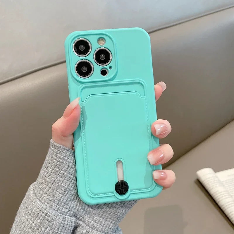iPhone 16 15 14 Silicone Card Holder Case with Full Camera Protection — iPhone 16 Silicone Card Holder Case