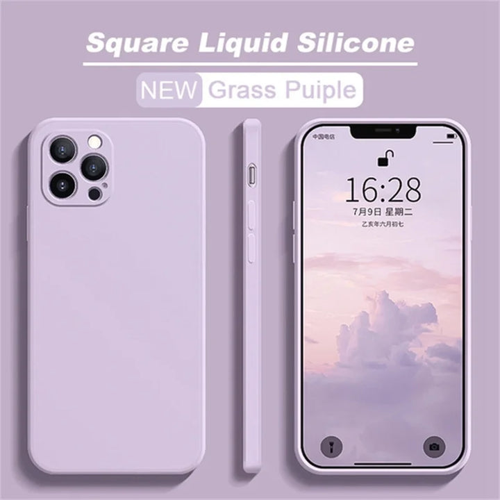 Square Liquid Silicone iPhone Case | Camera Lens Protection Matte Cover iPhone 15–11 XS XR X
