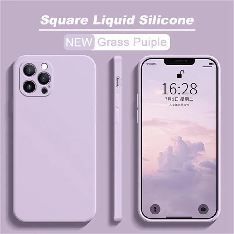 Square Liquid Silicone iPhone Case | Camera Lens Protection Matte Cover iPhone 15–11 XS XR X