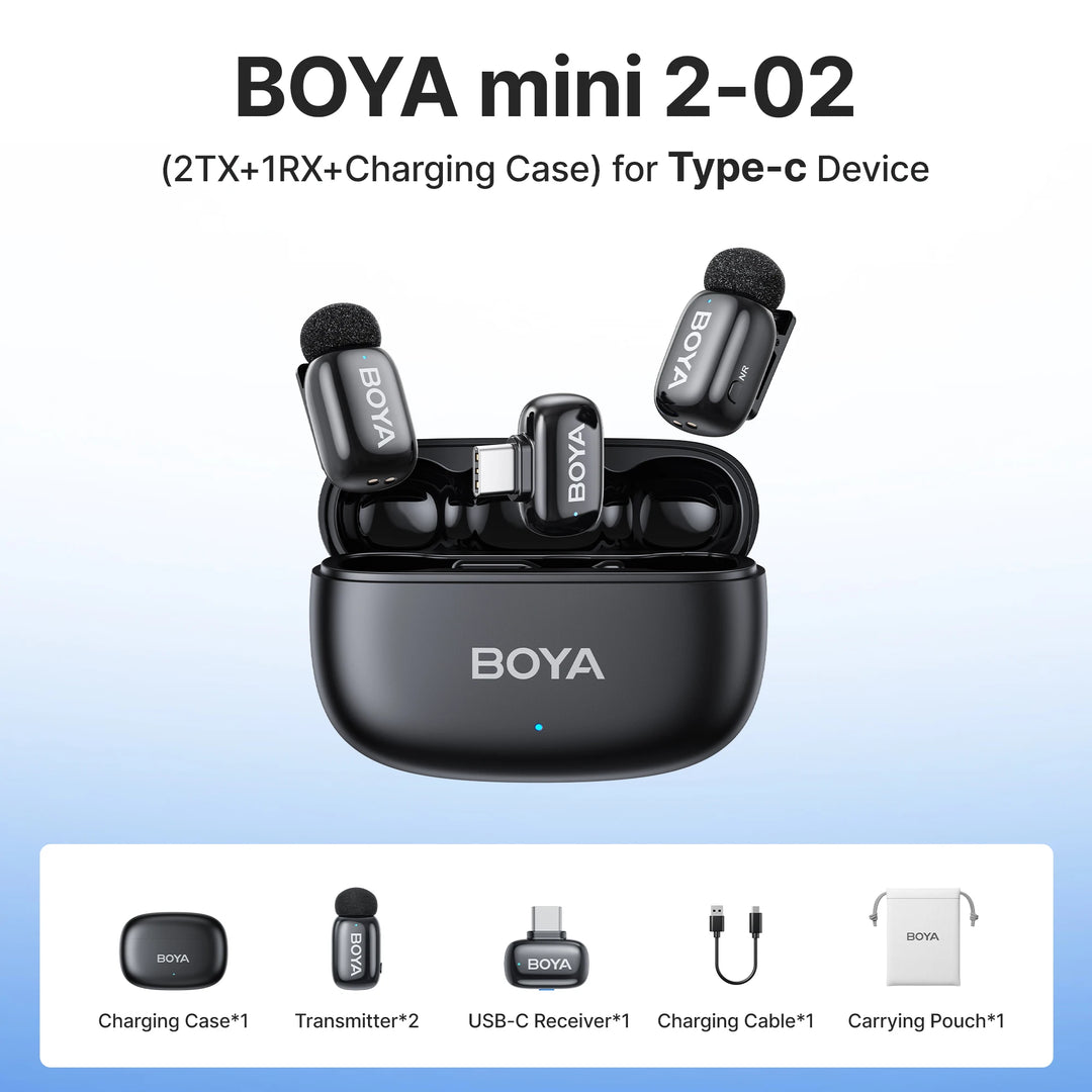 BOYA Mini 2 Wireless Lavalier Mic | AI Noise Cancellation 24-Bit for iPhone Android
