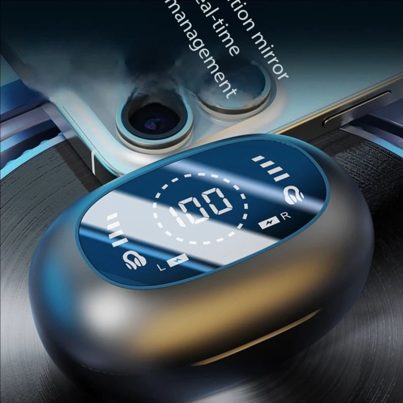 BT 5.3 Mirror Ear Clip Headphones | Digital Display OWS | HiFi Lossless AAC | Sport Wireless