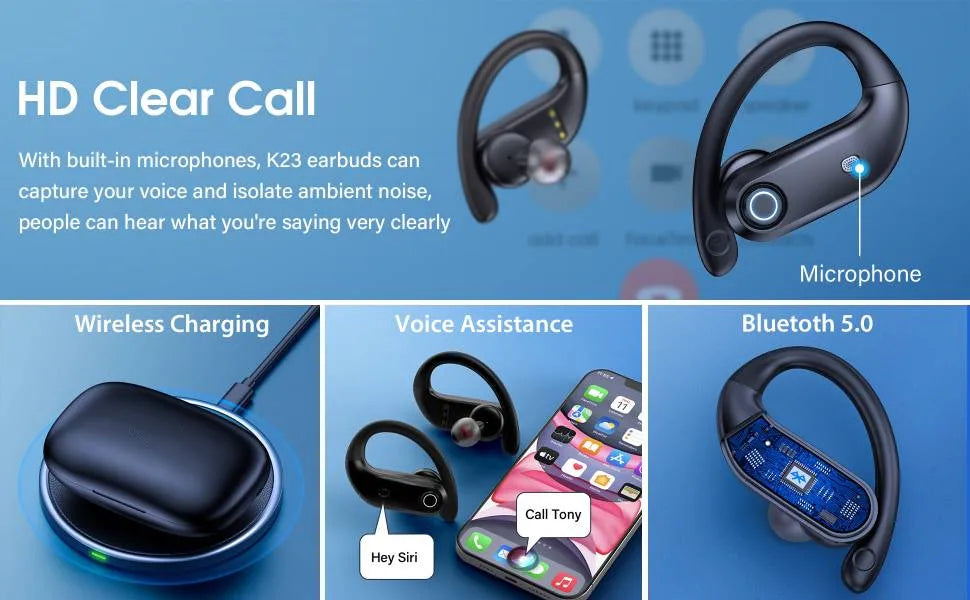 GDLYL Ear Hook Wireless Earbuds - 48H Playtime | Wireless Charging Case