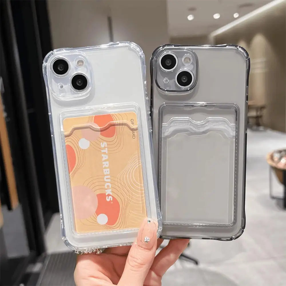 Transparent iPhone Case with Card Slot - Slim Shockproof Cover