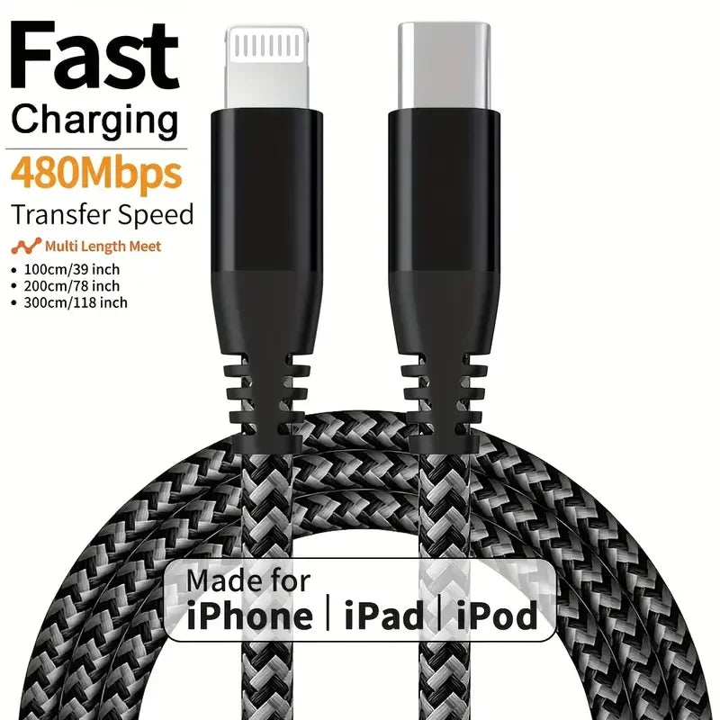 LAIHONEN MFi USB-C to Lightning Cable | Nylon Braided 3A Fast Charge iPhone 14 13 12 11
