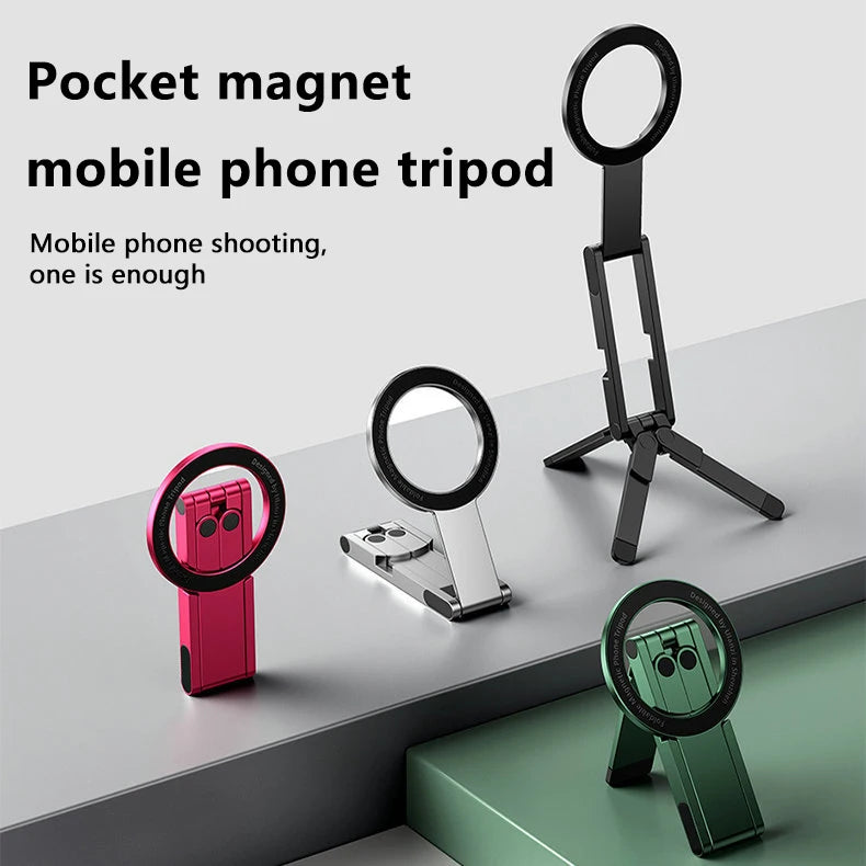 HUOMTONG SJ-15 Magnetic Aluminum Phone Stand – Folding Desktop Tripod Holder