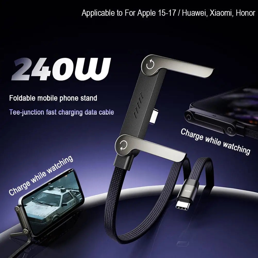 240W Fast Charging Cable Phone Stand 360° Rotation 2-in-1