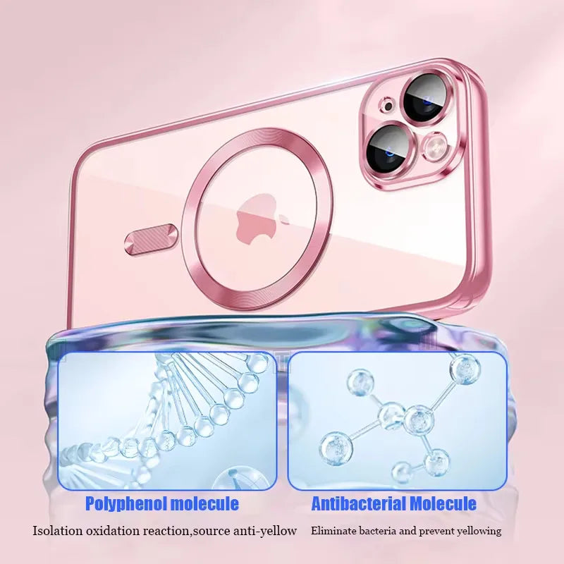 BYGJMY Clear Plating MagSafe Case for iPhone 16 Plus 15 14 13 12 11 Pro Max — iPhone 16 Plus Clear MagSafe Case