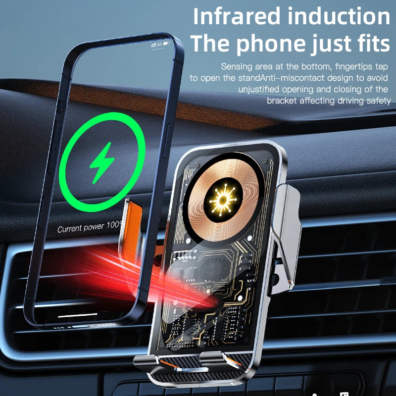 Transparent Wireless Charging Car Phone Holder | Air Vent Mount Universal Navigation Bracket