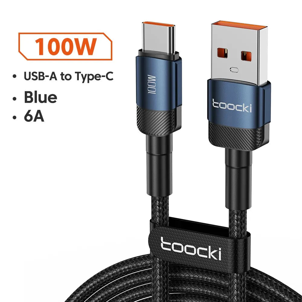 Toocki 6A USB-C Fast Charging Cable | 100W PD Braided Cord iPhone 15 Huawei Realme Oppo OnePlus