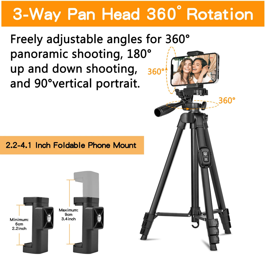 60" Aluminum Tripod with Remote DSLR Phone Camera Stand