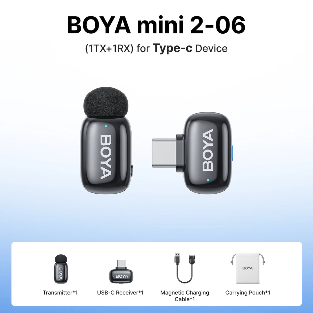 BOYA Mini 2 Wireless Lavalier Mic | AI Noise Cancellation 24-Bit for iPhone Android