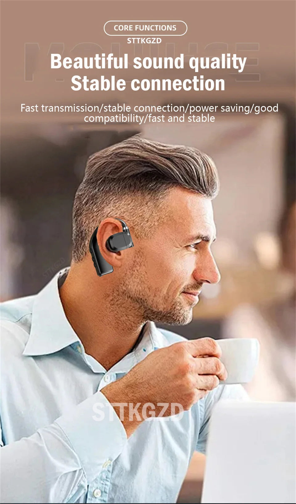 STTKGZD Bluetooth 5.3 Open-Ear Helmet Headset with ENC Noise Reduction LED Display