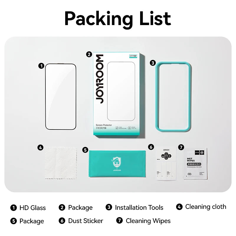 Joyroom HD Tempered Glass iPhone Screen Protector | Easy Install Frame Anti-Blue Ray iPhone 17–15