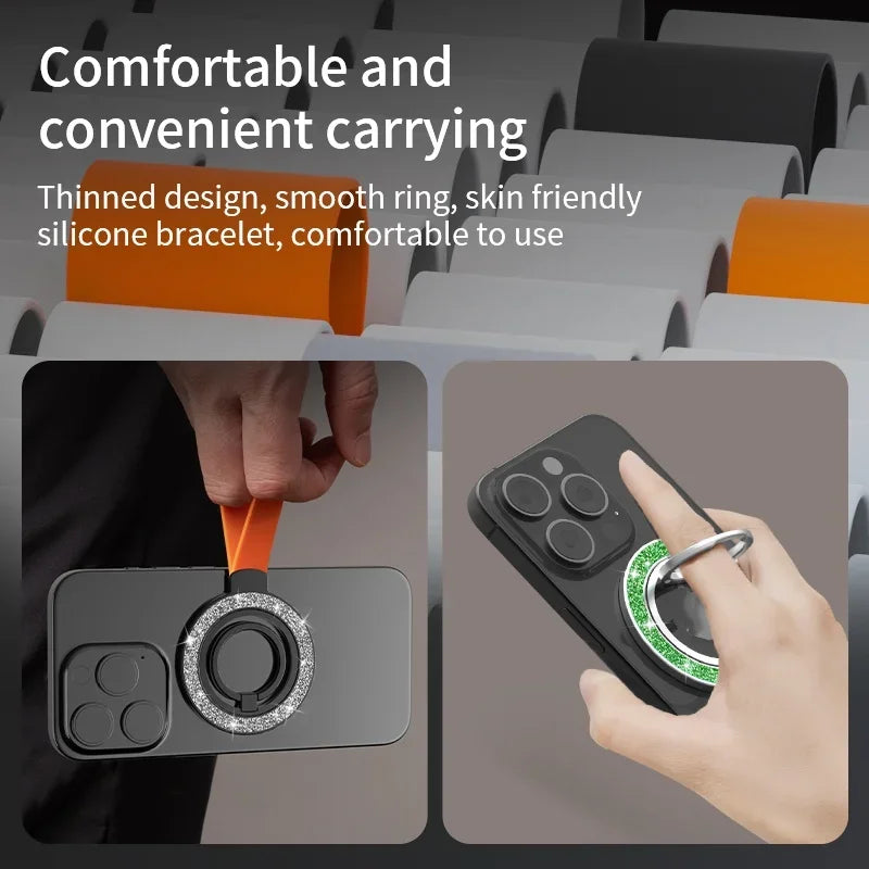 QGhappy MagSafe Phone Holder – Double Magnetic Grip Ring Stand with Hand Strap