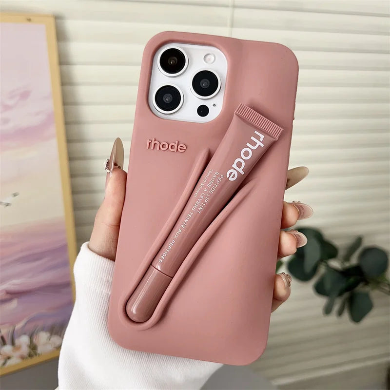 Lemontini Lip Gloss Holder iPhone Case | Rhode-Style Silicone Lipstick Cover iPhone 17–12