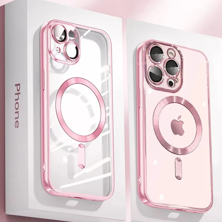 BYGJMY Clear Plating MagSafe Case for iPhone 16 Plus 15 14 13 12 11 Pro Max — iPhone 16 Plus Clear MagSafe Case