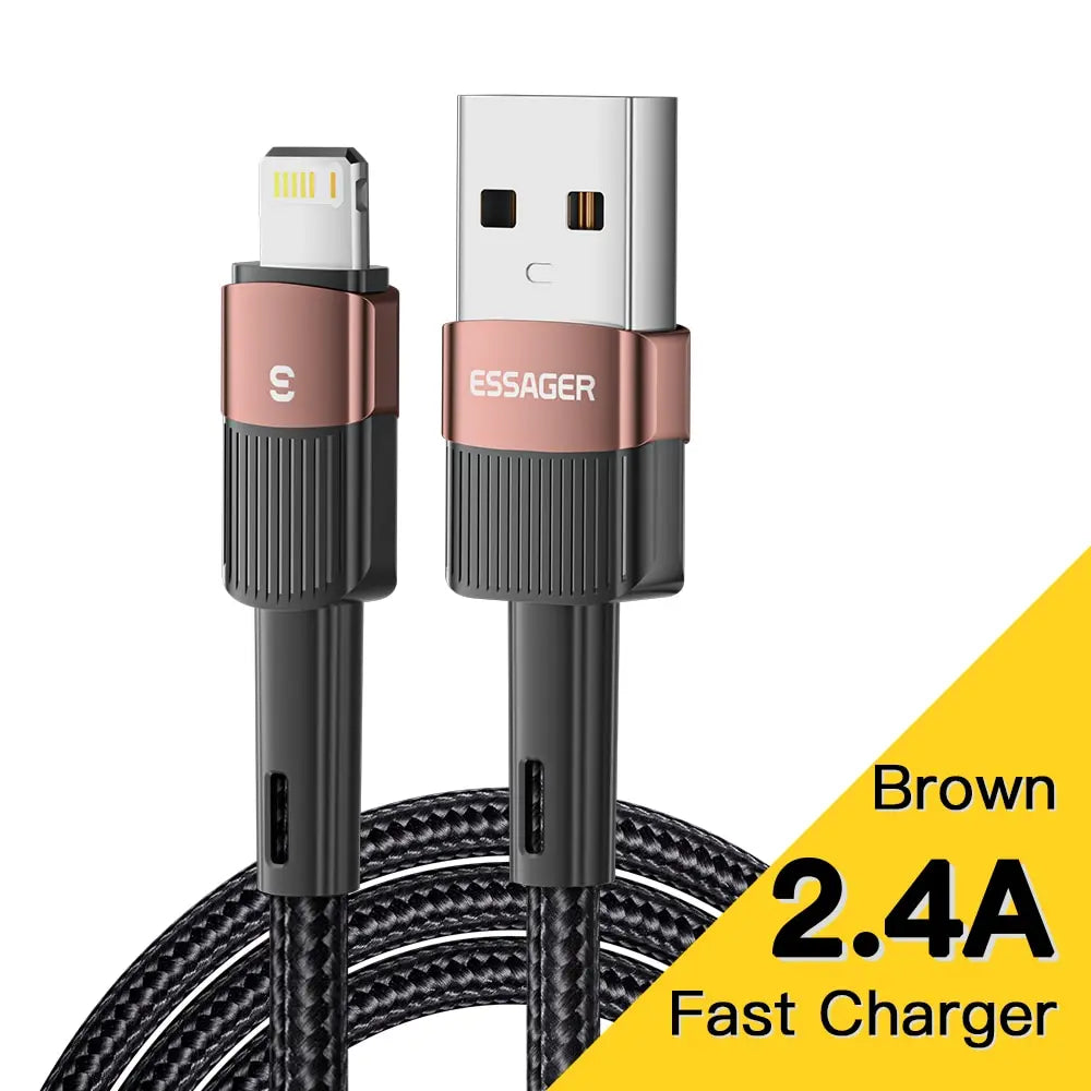 ESSAGER 2.4A Lightning iPhone Cable | Fast Charging Braided Cord iPhone 13 12 11–5 XR XS SE